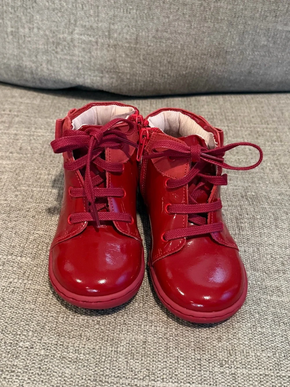 Jacadi Paris Red Patent Lace-Up Ankle Boots